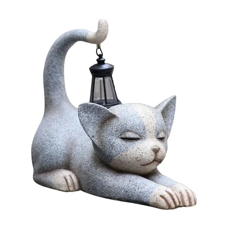 

Outdoor Cat Sculpture Figurine Pendant Garden Cat Decorations With Solar Light Balcony Garden Decorative Light Decor Accessories