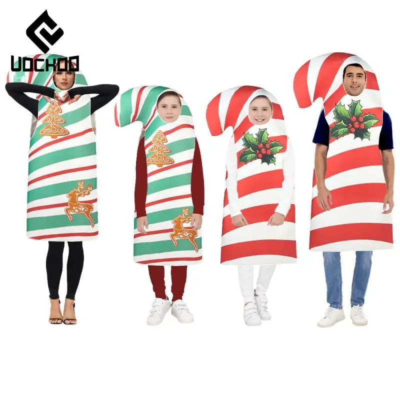 Candy Cane Cospaly Costume Adult Outfit Boy Girls Christmas Jumpsuits Red Green Family Matching Suit Carnival Party Clothes