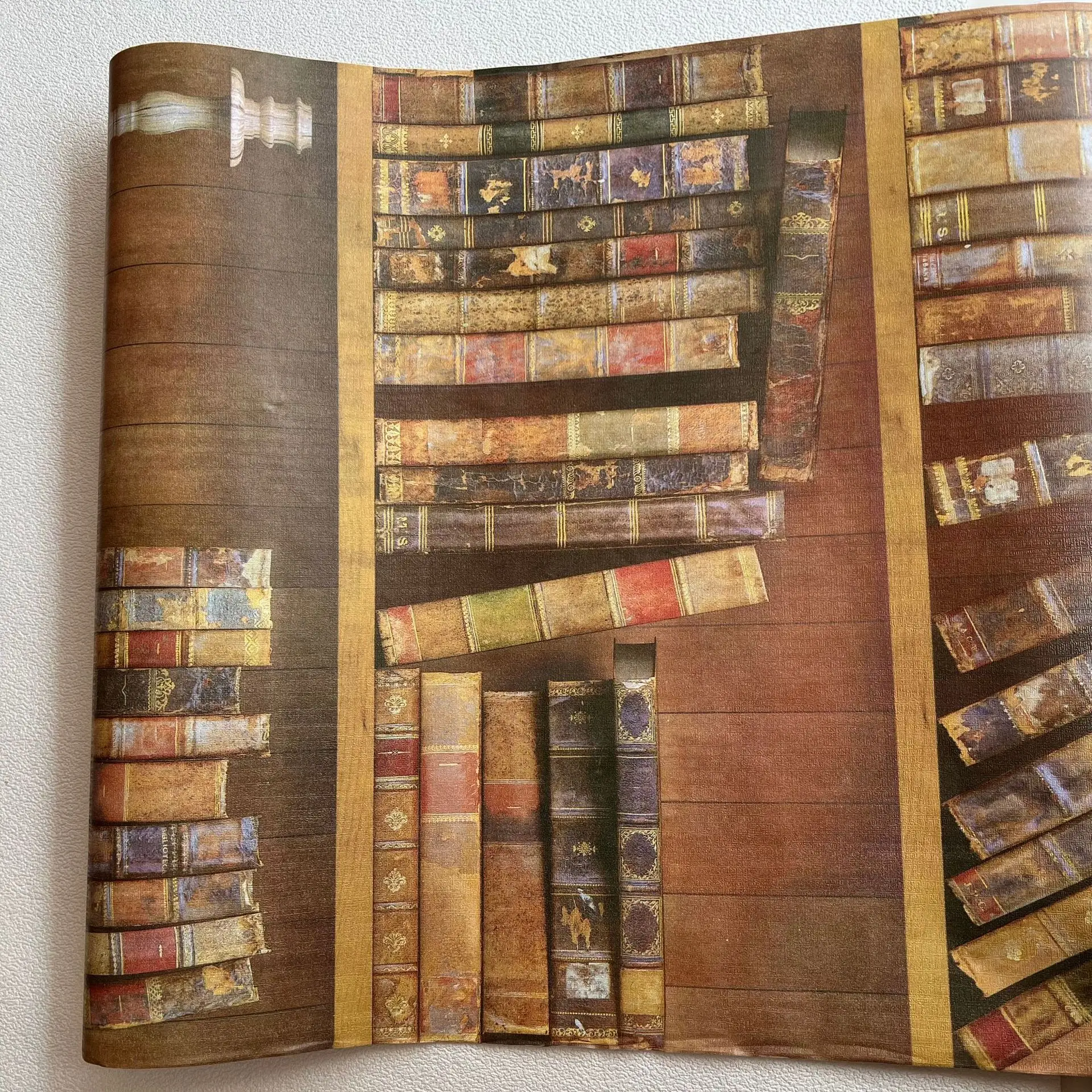 Vinyl French Retro Bookshelf Pattern Decor Stickers Self Adhesive Waterproof Removable Wallpaper for Study Living Roo Bedroom