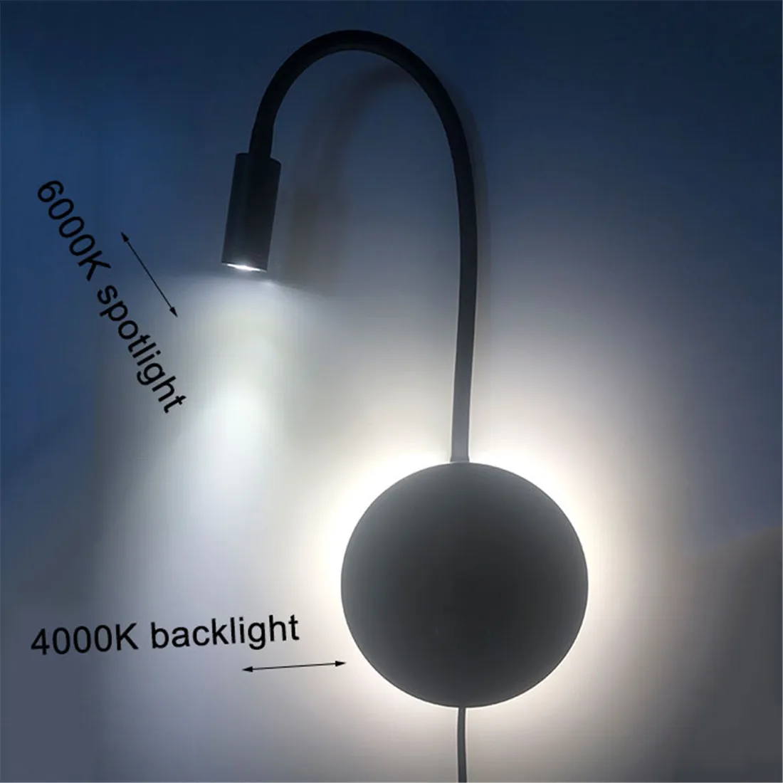 Plug in Cord Gooseneck Wall Sconces with USB Port Switch Backlight Night Wall Lamp Book Reading Lamp Cree LED Background Light