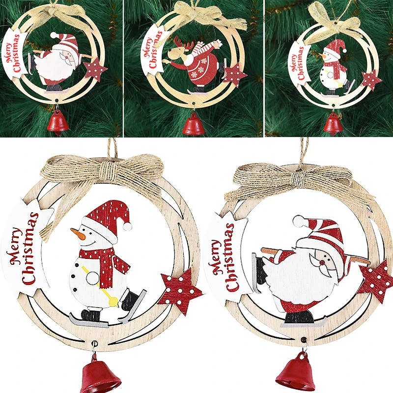 1pc Christmas Wooden Pendants Ornaments Santa Claus Snowman Elk Xmas Tree Hanging Decoration For Home New Year 2025 Navidad Gift