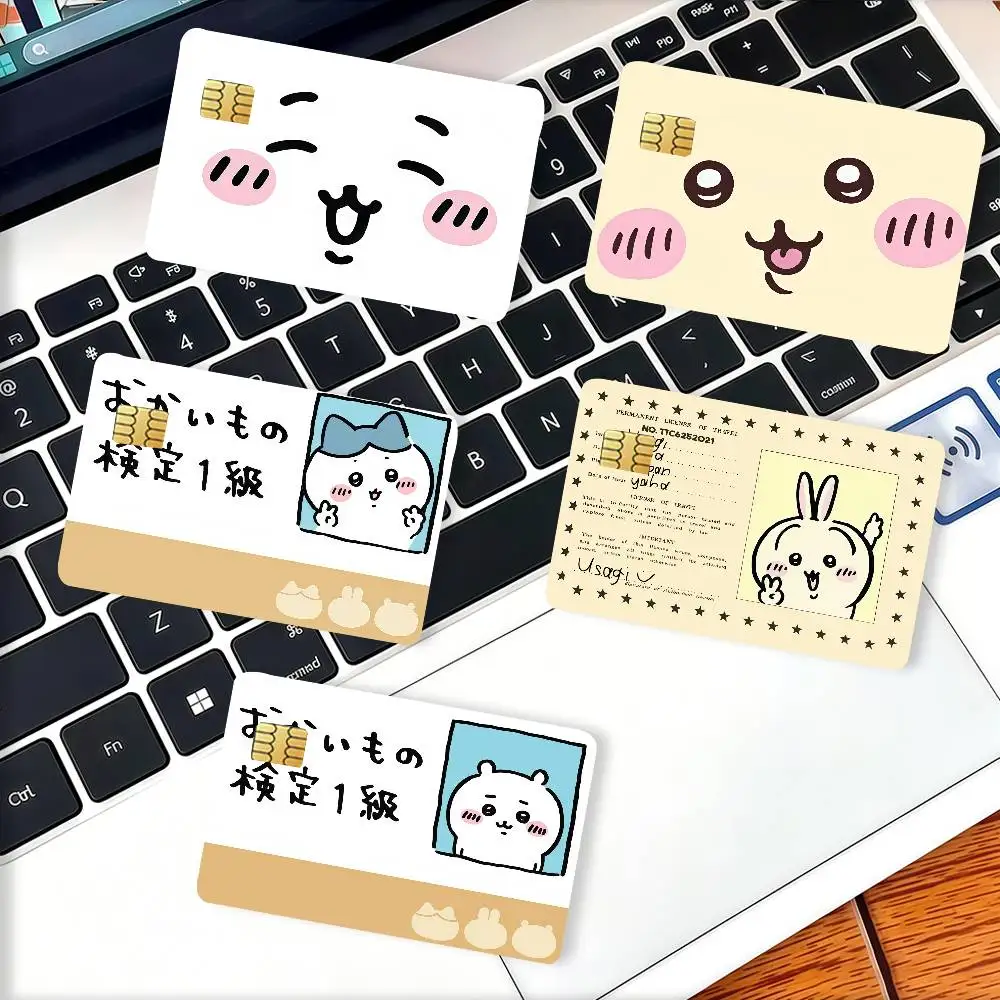 Cute C-Chiikawa Credit Skin Cover Card Stickers 4PCS Film Bus Pass Front Decoration Bank Debit Waterproof