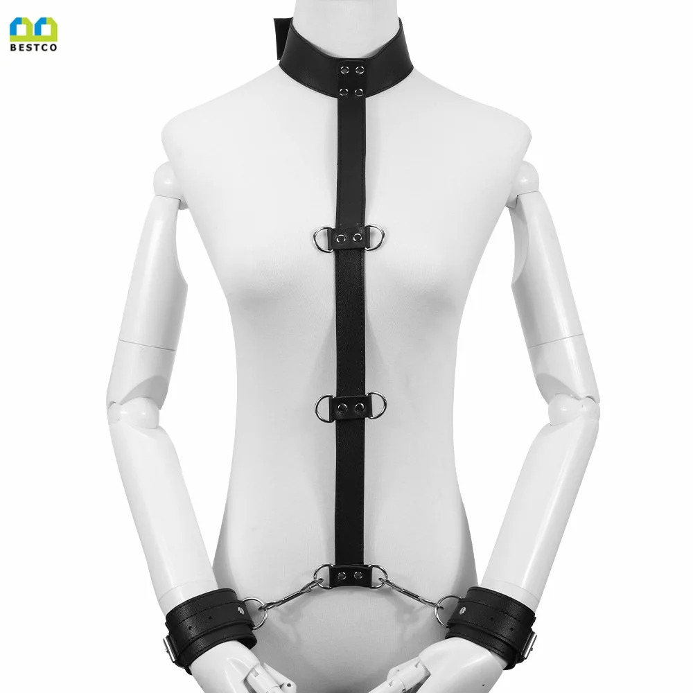 Adult Sex Toys Couple Flirting Alternative Flirting Sexy Black Leather Collar Integrated Handcuffs Gags & Muzzles