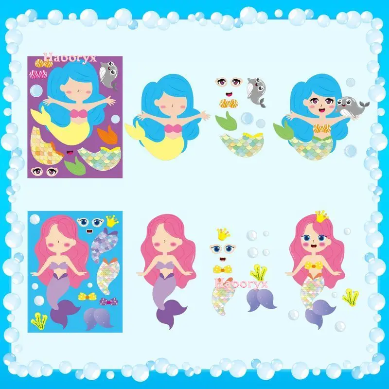 DIY Mermaid Face Sticker For Scrapbooking Stickers Children Assemble Jigsaw Sticker Party Interact Game Craft Decal For Kids