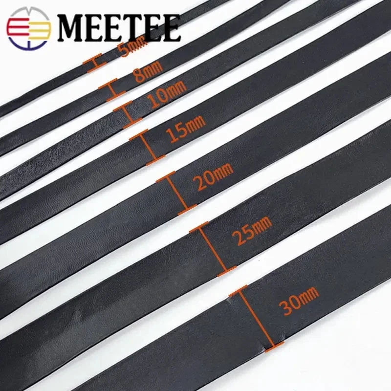 5M Meetee 5-50mm Synthetic PU Leather Ribbon Gold Silver Band for Bag Strap Clothes Decor Rope Necklace Cord DIY Craft Material