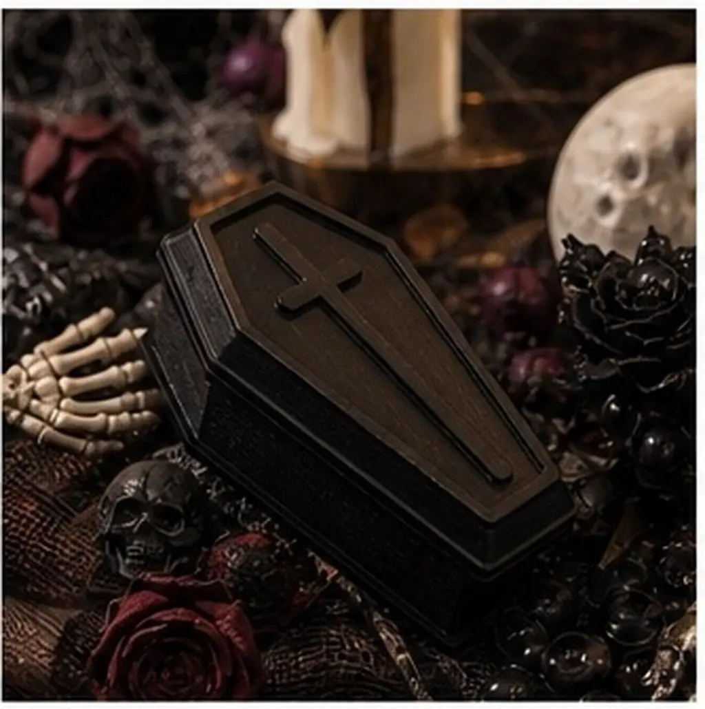 Plastic Coffin Vintage Decorative nament Halloween Reusable Halloween nament StorageHaunted Prank Prop
