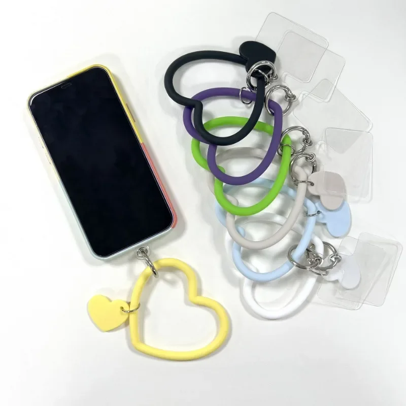 Silicone Heart Loop Cell Phone Hand Wrist Strap With Key Chain Holder - Universal Mobile Phone Straps For All Smartphones
