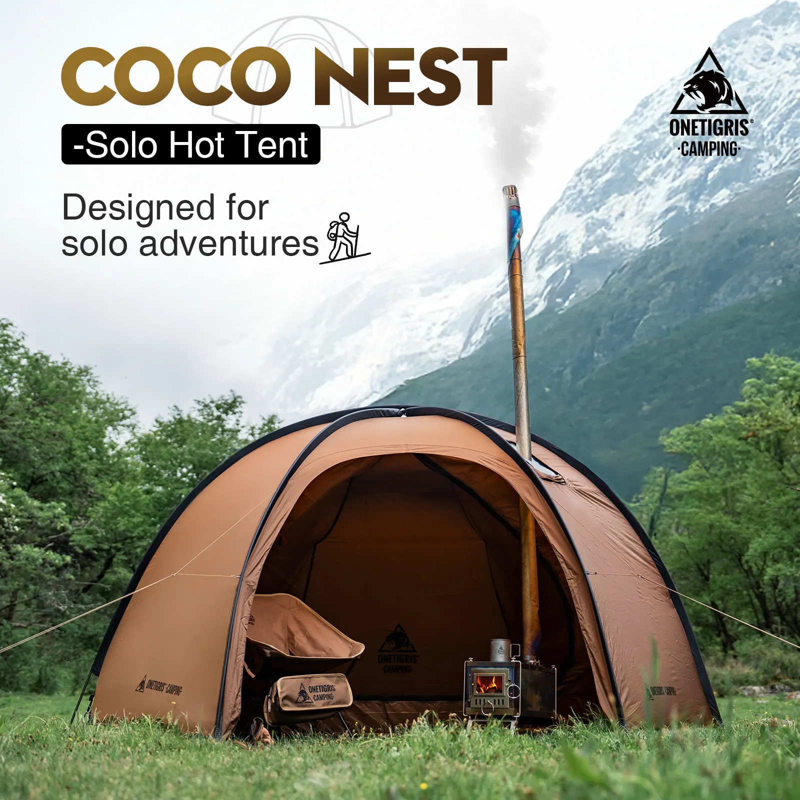 

OneTigris Coco Nest Solo Dome Tent with Stove Jack 3000mm Waterproof Camping Hot Tent with Mesh Inner for Bushcraft Glamping