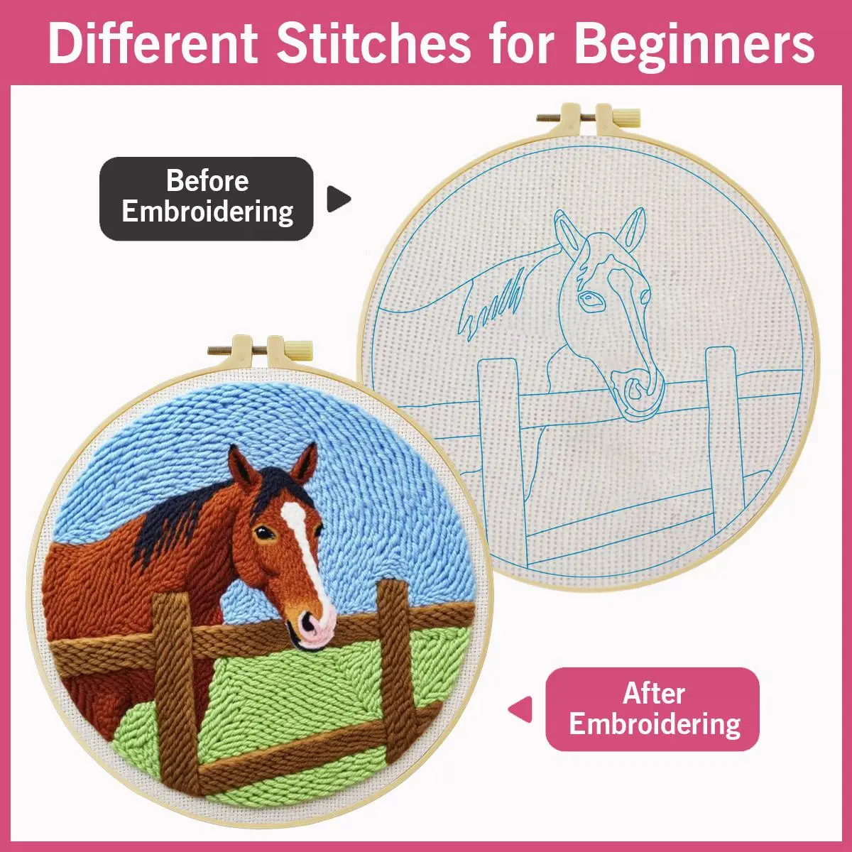 20X20CM/7,87 Zoll Tier - Pferd Stanznadel-Stickset, Stickerei-Kit, Strickstickerei, DIY Handgemachtes Geschenk – Detail 5
