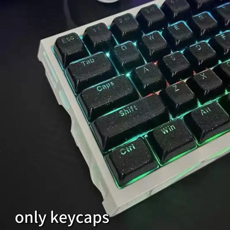 136 Keys Starry Black Crystal Jelly PBT Keycap Double Shot PC Keycaps for Gaming Mechanical Keyboard