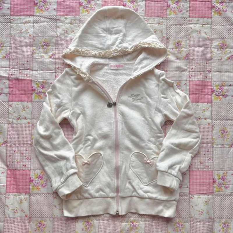 Kawaii Hoodie Sweet Girl Zip UP Hoodies Bow Slim Women Long Sleeve Cute Punk Sexy Hoody Gothic Sweatshirt 2000s Graphic Y2k Top
