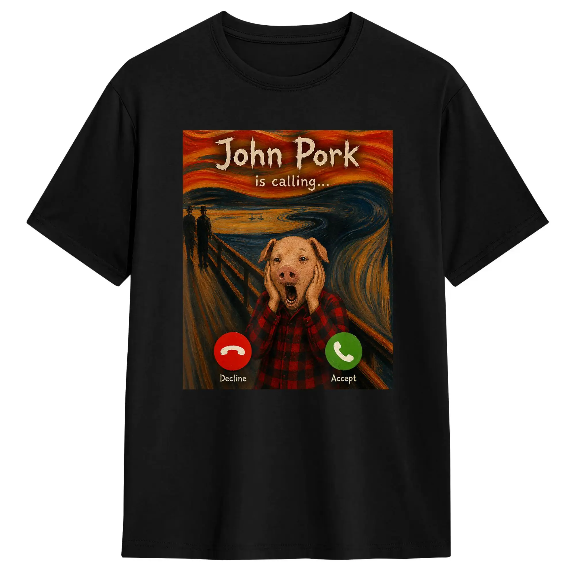 John Pork The Scream Edvard Munch Art Parody Funny Meme T-Shirt Men Cotton Tee Shirt O Neck Short Sleeve T Shirts Summer Tops