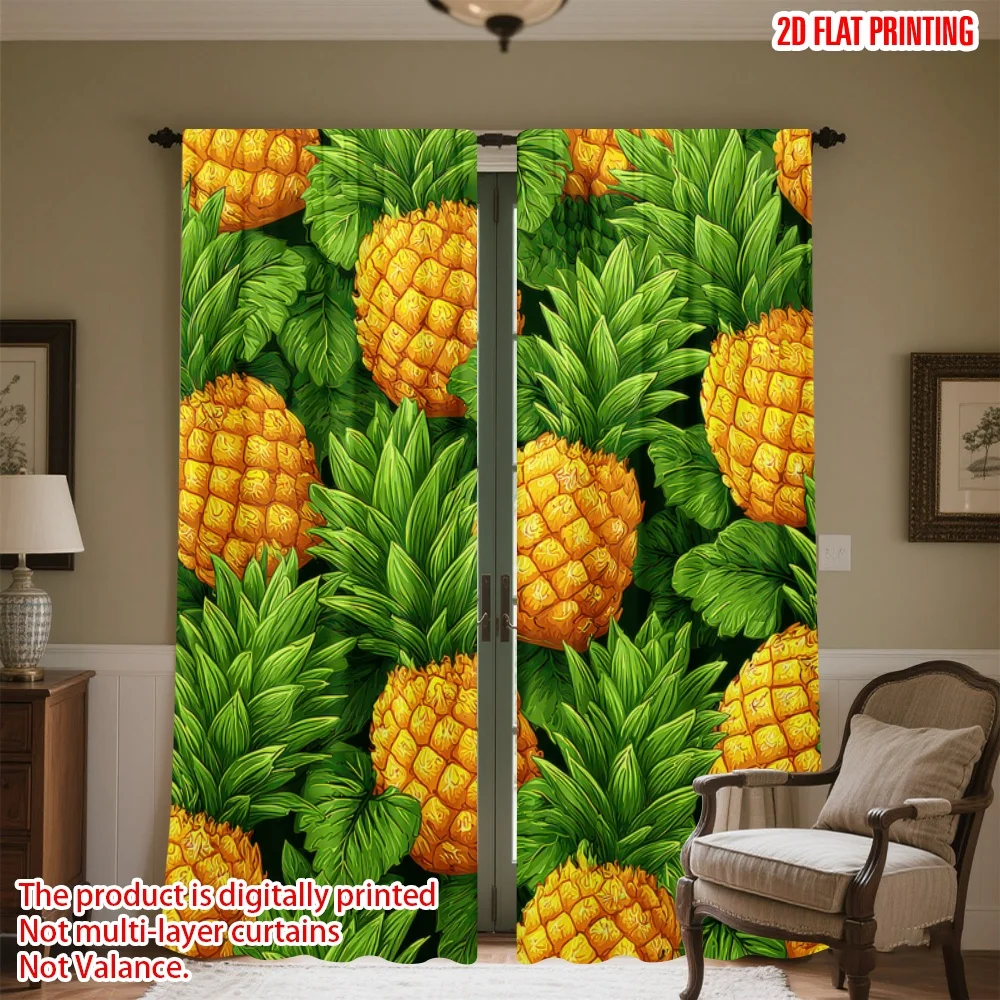 

2D flat printing 2pcs Curtains Tropical Pineapple Delight Digital Printed Polyester Drapes Birthday Party Use for Outdoor