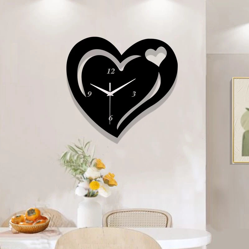 Black Love Wall Clock Valentine\'s Day Creative Silent Clock Suitable for Living Room and Bedroom Decoration as a Gift for Lovers