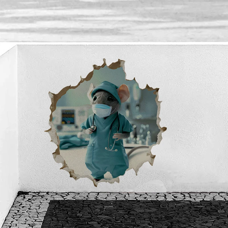 Doctor Surgeon Nurse Medical Mouse - Mouse Hole Wall Sticker for Home Decoration, Vinyl Animal Decals, Art Wall Paper, Poster