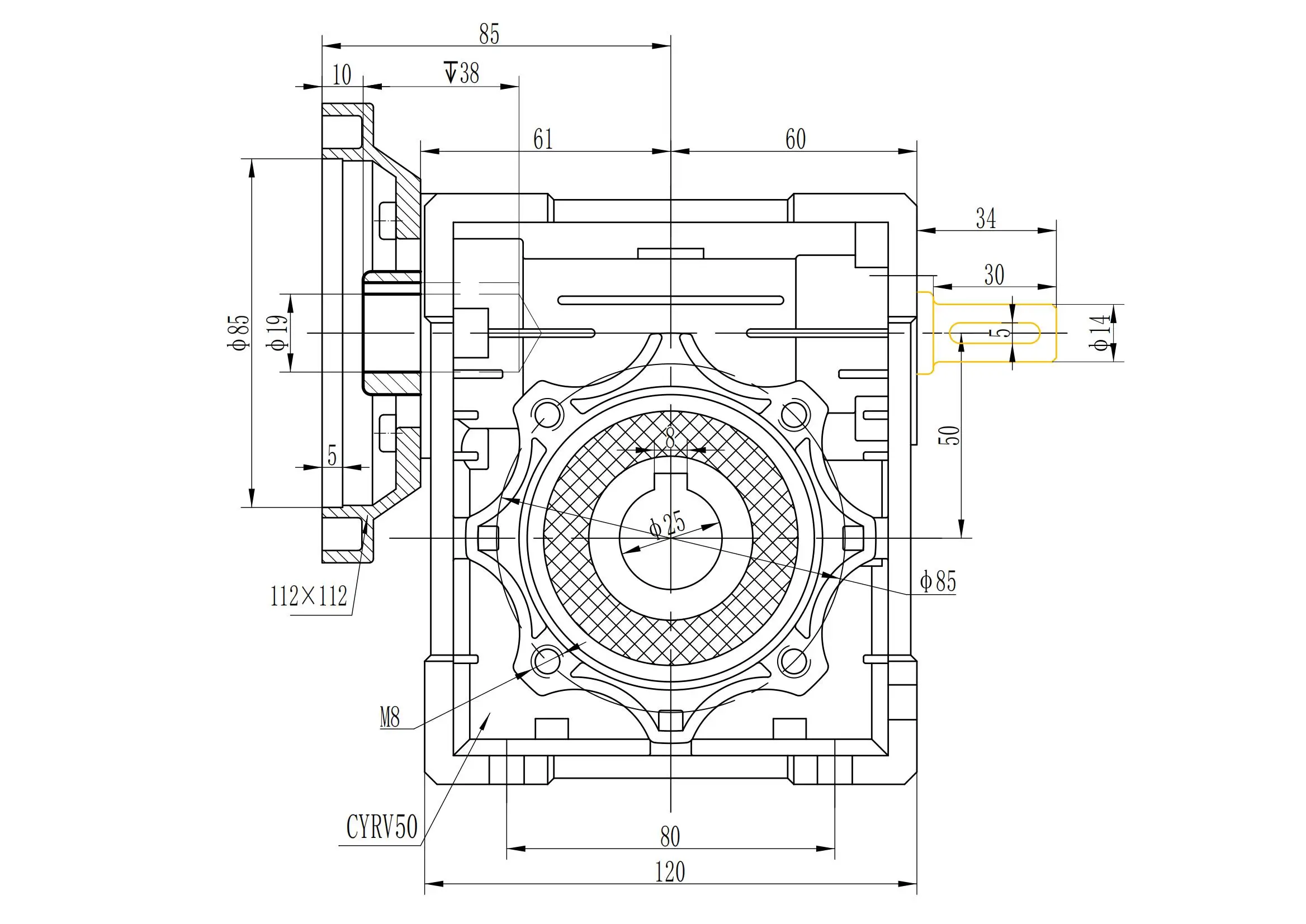 Worm Gearbox Worm Gear Reducer NMRV-VS 50 RV-VS 050 Ratio 5:1-100:1 Output hole 25mm TIN Bronze Worm Gear Free maintenance