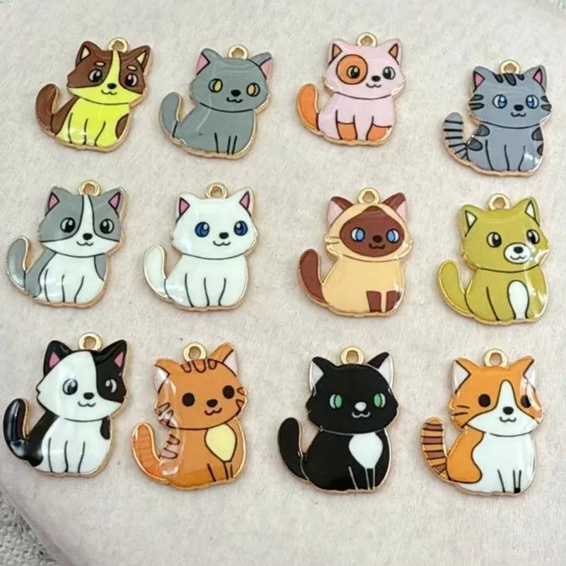 10Pcs Alloy Charms, Cartoon Cute Sitting Cat Pendants, DIY Handmade Accessories for Bracelet Keychain Making