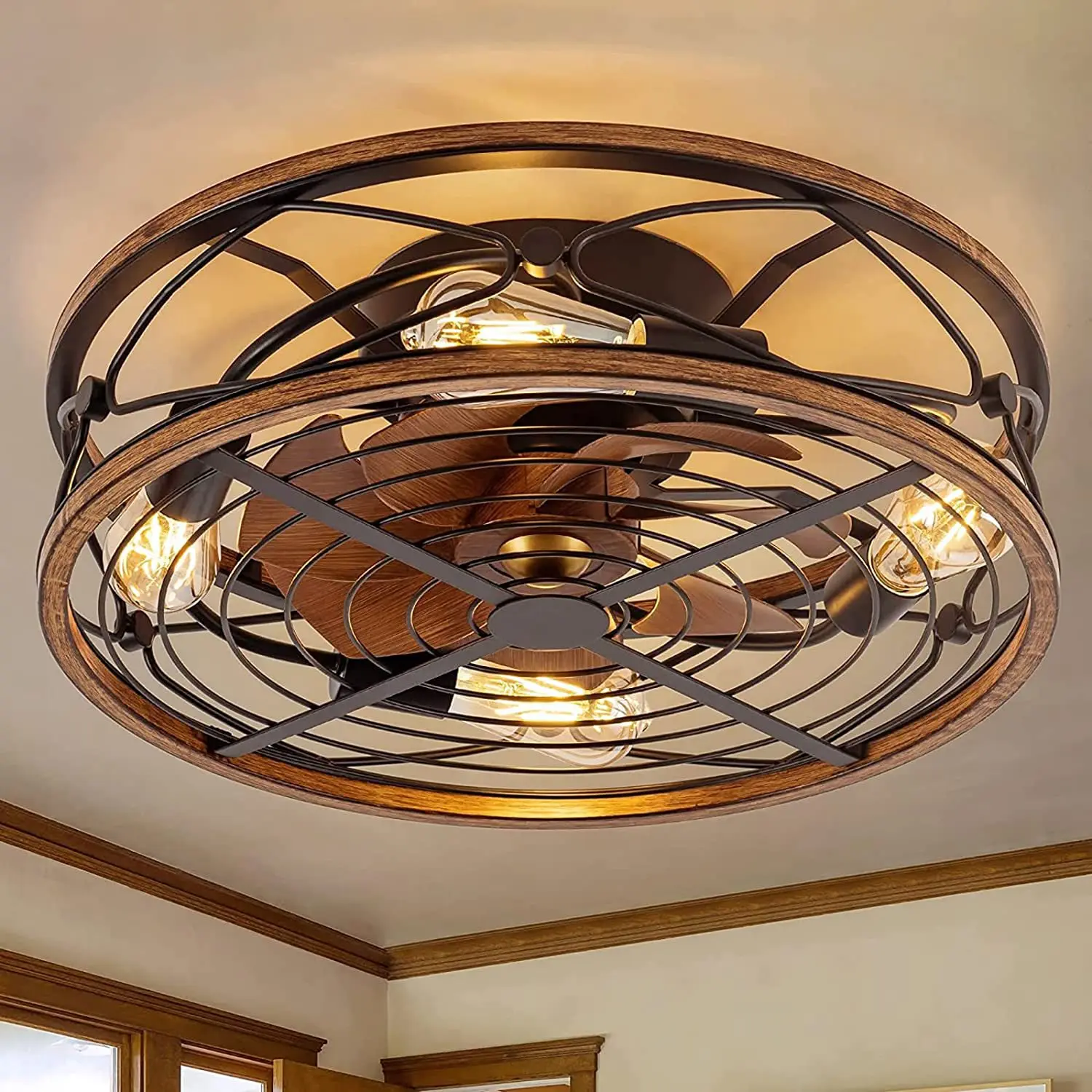 Retro Ceiling Fan Light American Style Chandelier for Living Room Iron Blade Bedroom Restaurant Electric Industrial Fan Light