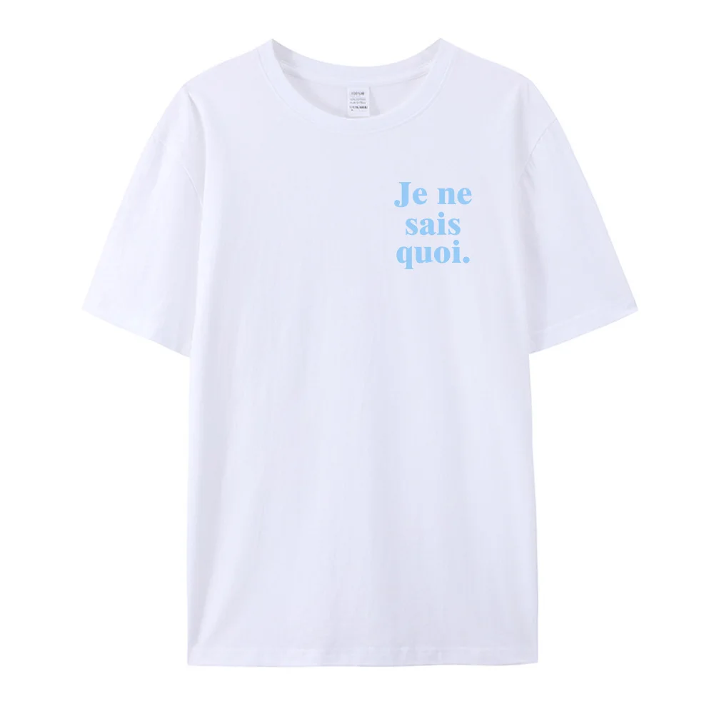 Je Ne Sais Quoi Pocket Letters Printing Graphic Tees French New Wave Chic T Shirts Women Summer White Short Sleeve Cotton Tops