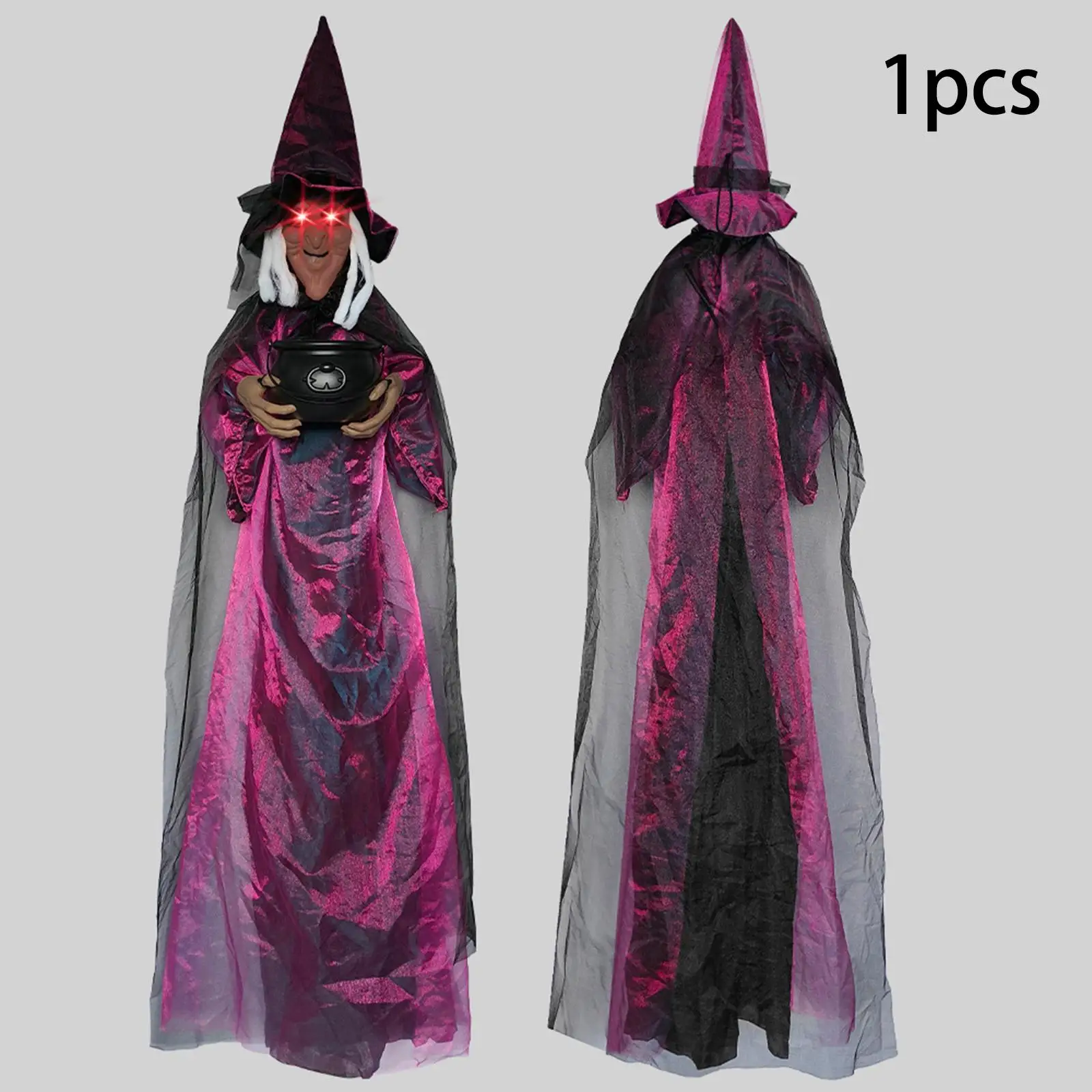 

Хэллоуин висит анимированный кричащий ведьма высота 70,9 дюймов, жуткие звуки для карнавала, крытого крыльца, костюм, вечеринки, вечеринки