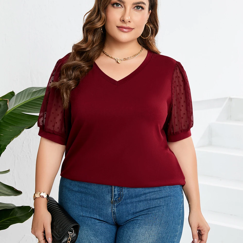 

5XL Plus Size T Shirt Summer Woman Clothing Short Sleeve T-shirt Fashion Puff Sleeve Elegant Casual Tees Large Size Ladies Tops