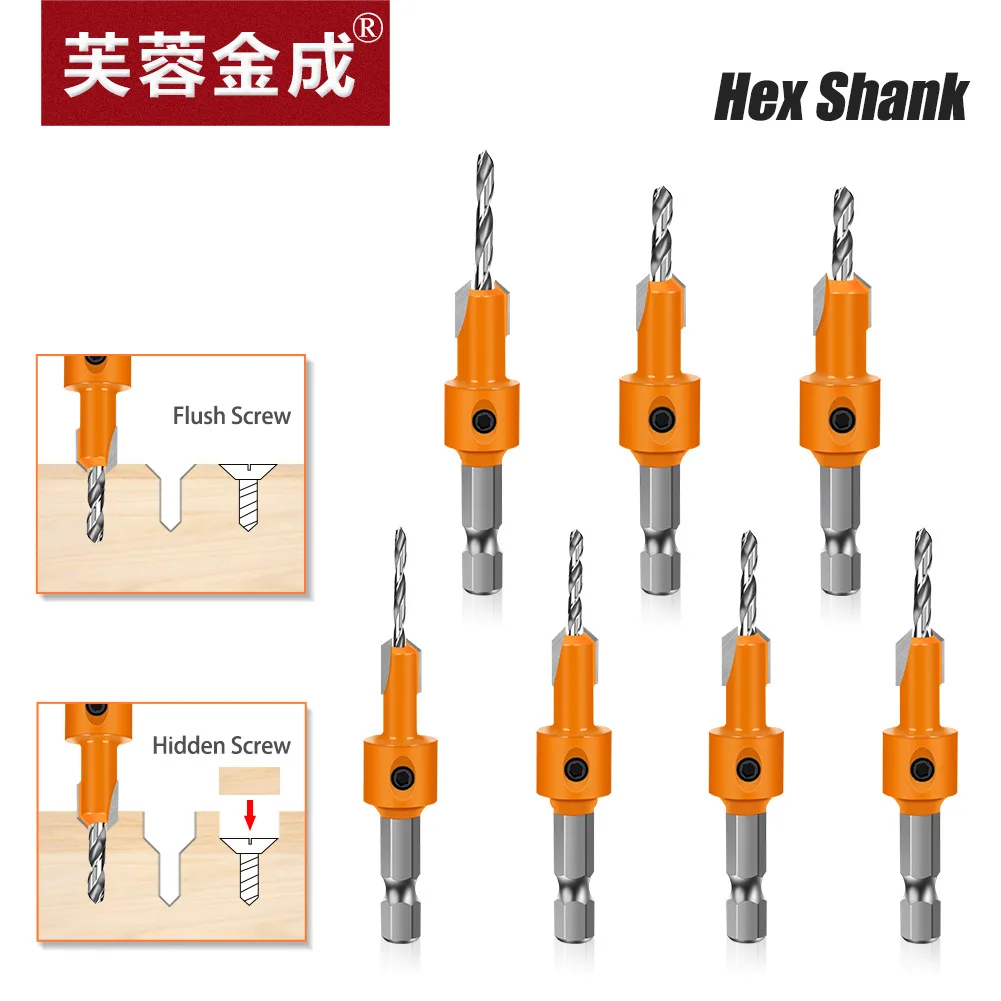 Деревообрабатывающее сверло с шестигранным хвостовиком Сверло с потайной головкой для скрытия отверстий для винтов Двустороннее сверло с потайной головкой Быстрорежущая сталь Деревообрабатывающее сверло