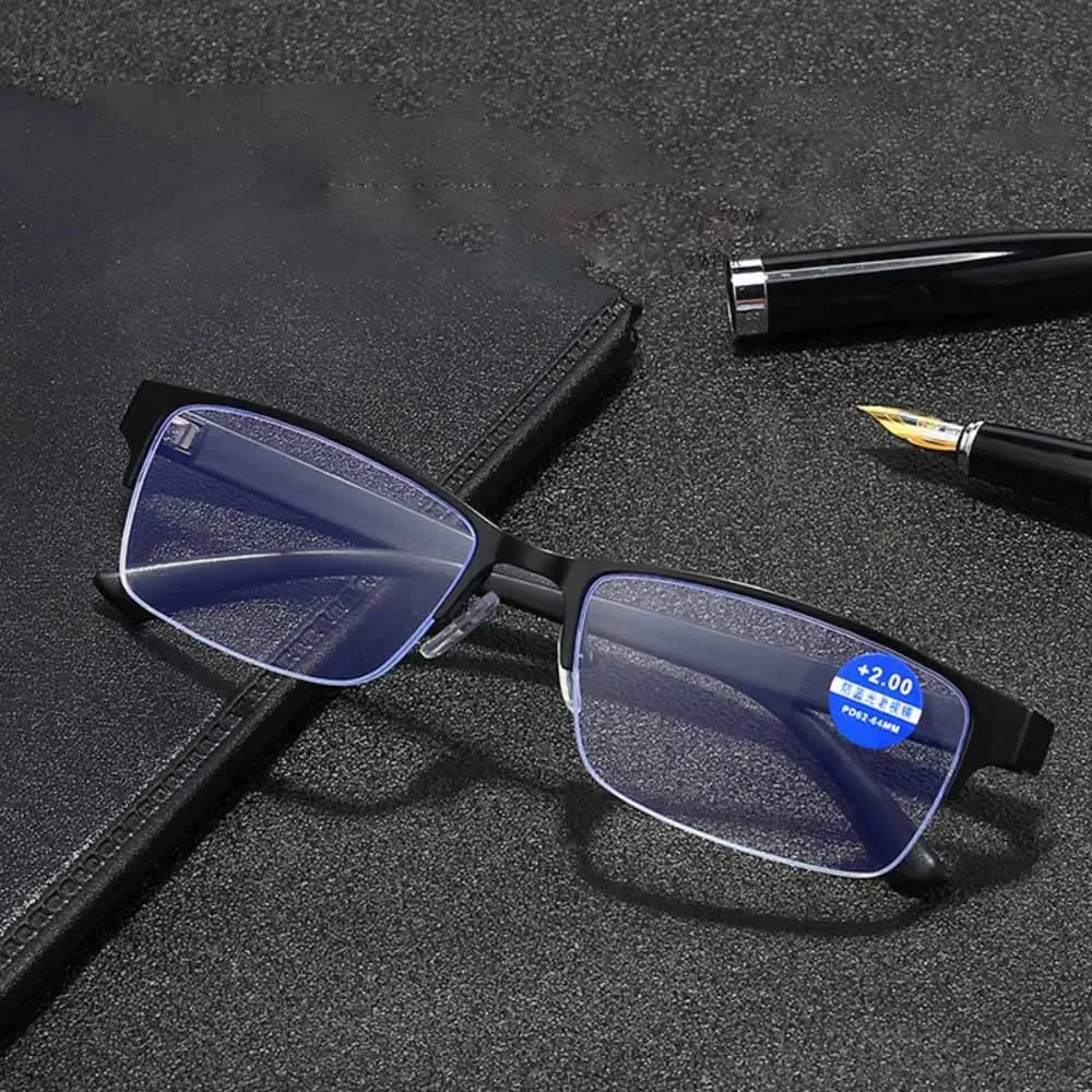 

Anti Blue Reading Glasses Men Half-frame Glasses Business Style Male Eyeglasses for Old People Glasses with Grade 1.0-4.0