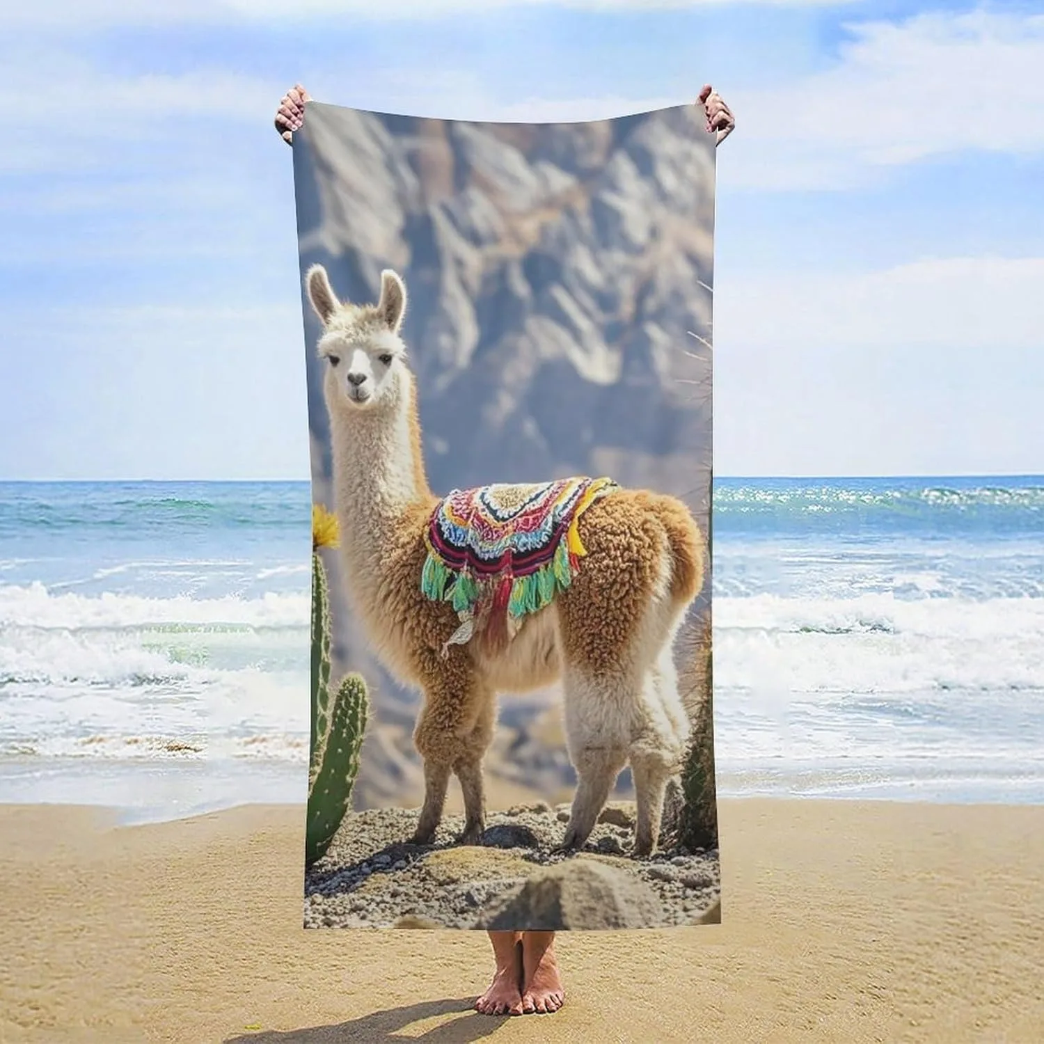 Cute Alpaca Photo Beach Towel for Family stuffs friend Gift Quick-Dry Sand free For Bath Yoga Tourism Beach Camping Swimming GYM