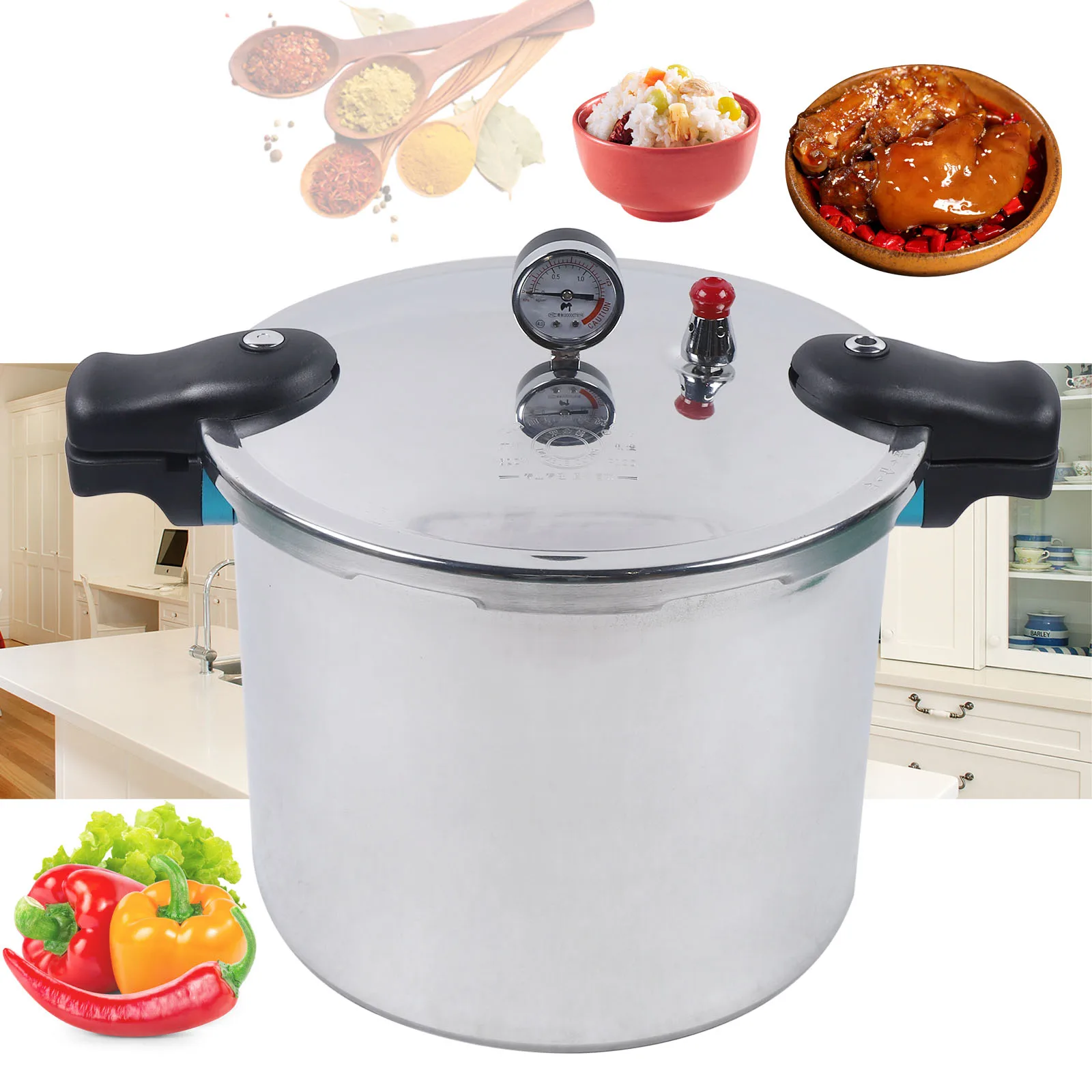 22L Aluminum Safe Explosion Proof Pressure Cooker Super safety lock Pressure Cookers Cooking Pots for Gas Cooker w/ Steam Guage