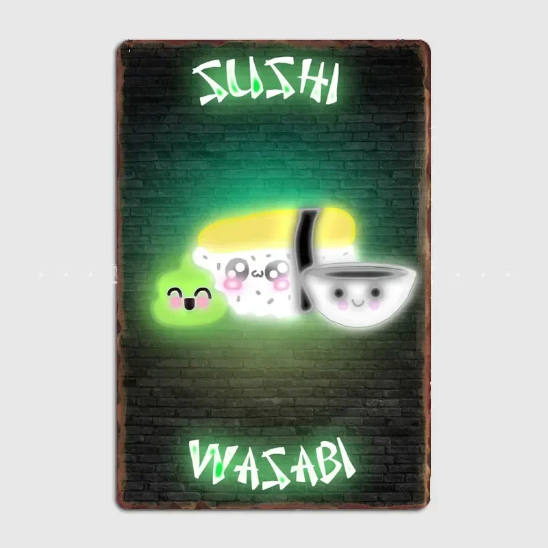 Letrero de neón de comida de Sushi Wasabi, cartel de Metal, decoración de pared de salón de garaje, cine, sala de estar, estaño personalizado, decoración Vintage para el hogar