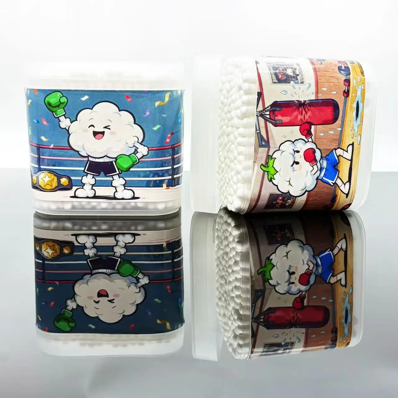 200개/400개 권투 테마 흰색 면봉 창의적인 나선형 스푼 스포츠 요소 면봉 스틱