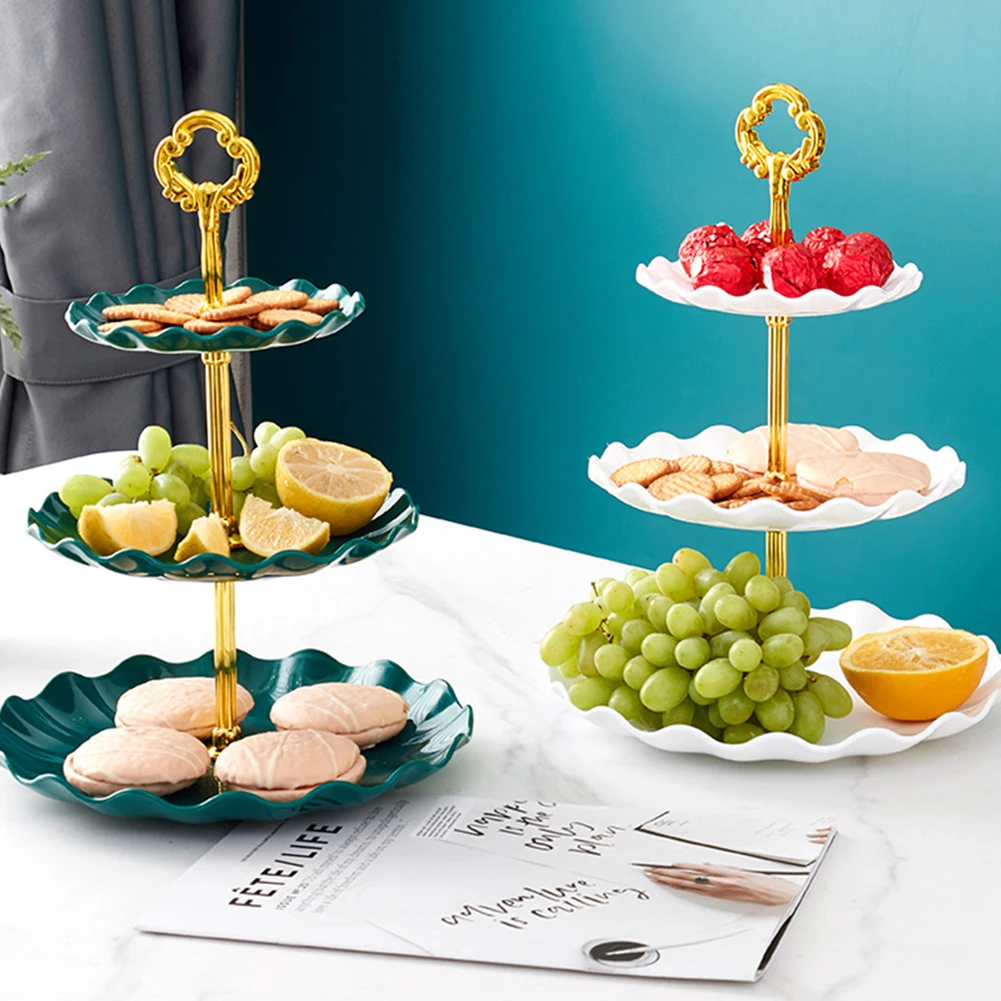 3 Tier Round Serving Trays Plastic Party Cake Stand and Cupcake Holder Fruits Dessert Display Plate Table Decoration for Christm