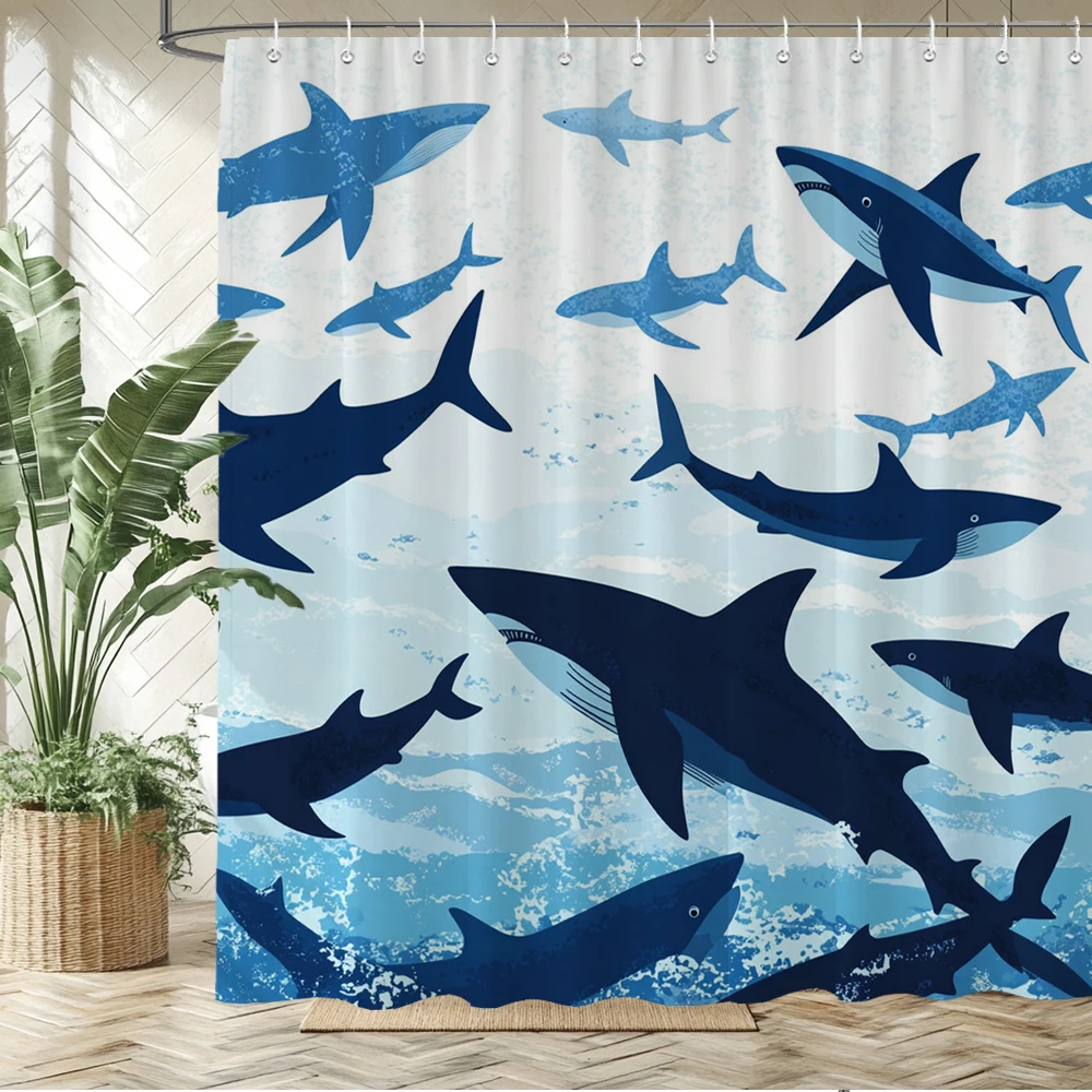 

Blue ocean shark pattern Shower Curtain Printed Bathroom Curtains cartoon Bathtub Curtain Polyester Fabric Home Decor Curtain