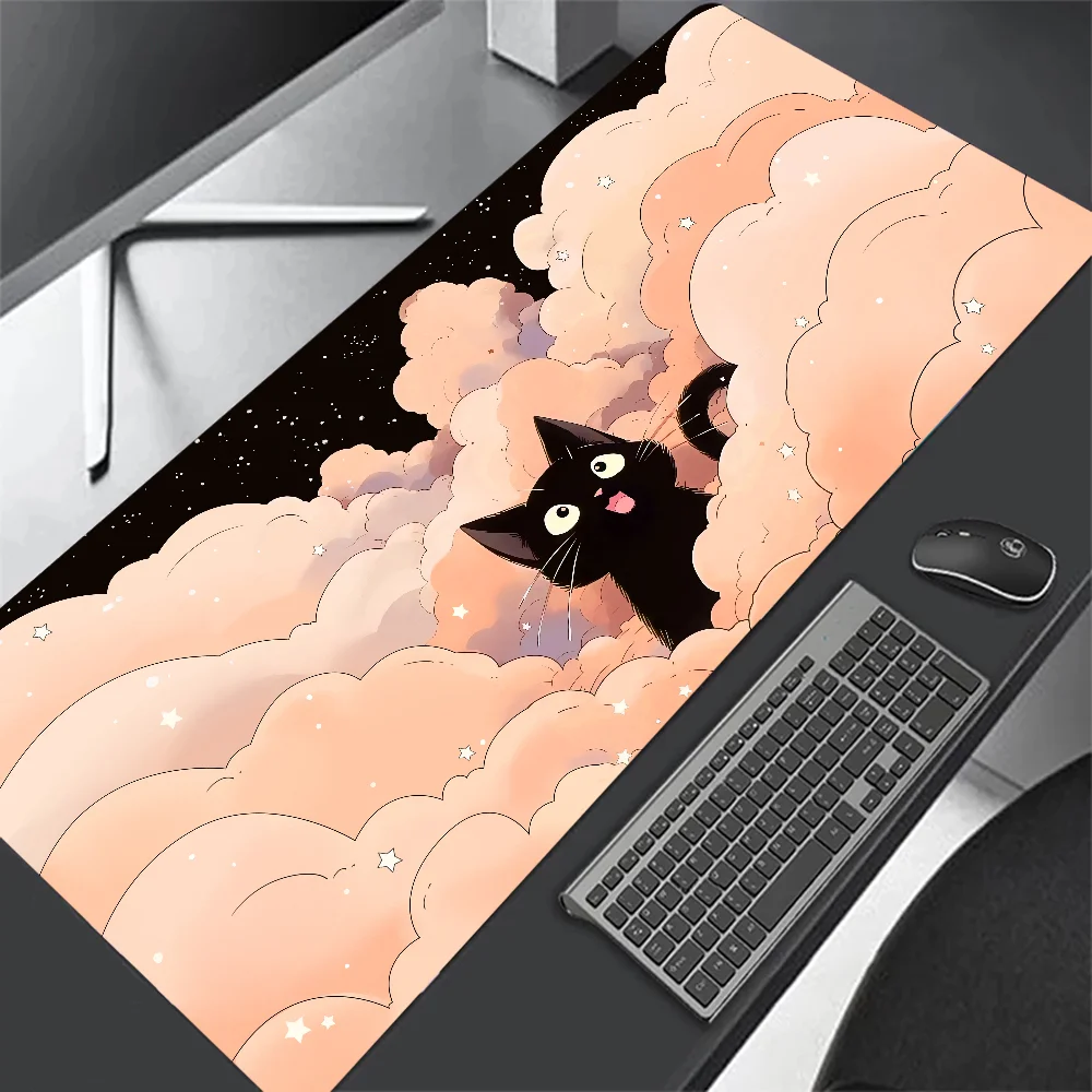 Black Cat Clouds Fast Delivery Keyboard Pad Lock-edge Extended Mousepad Kawaii Pink Purple Office Desktop Protection Pad XXL Rug