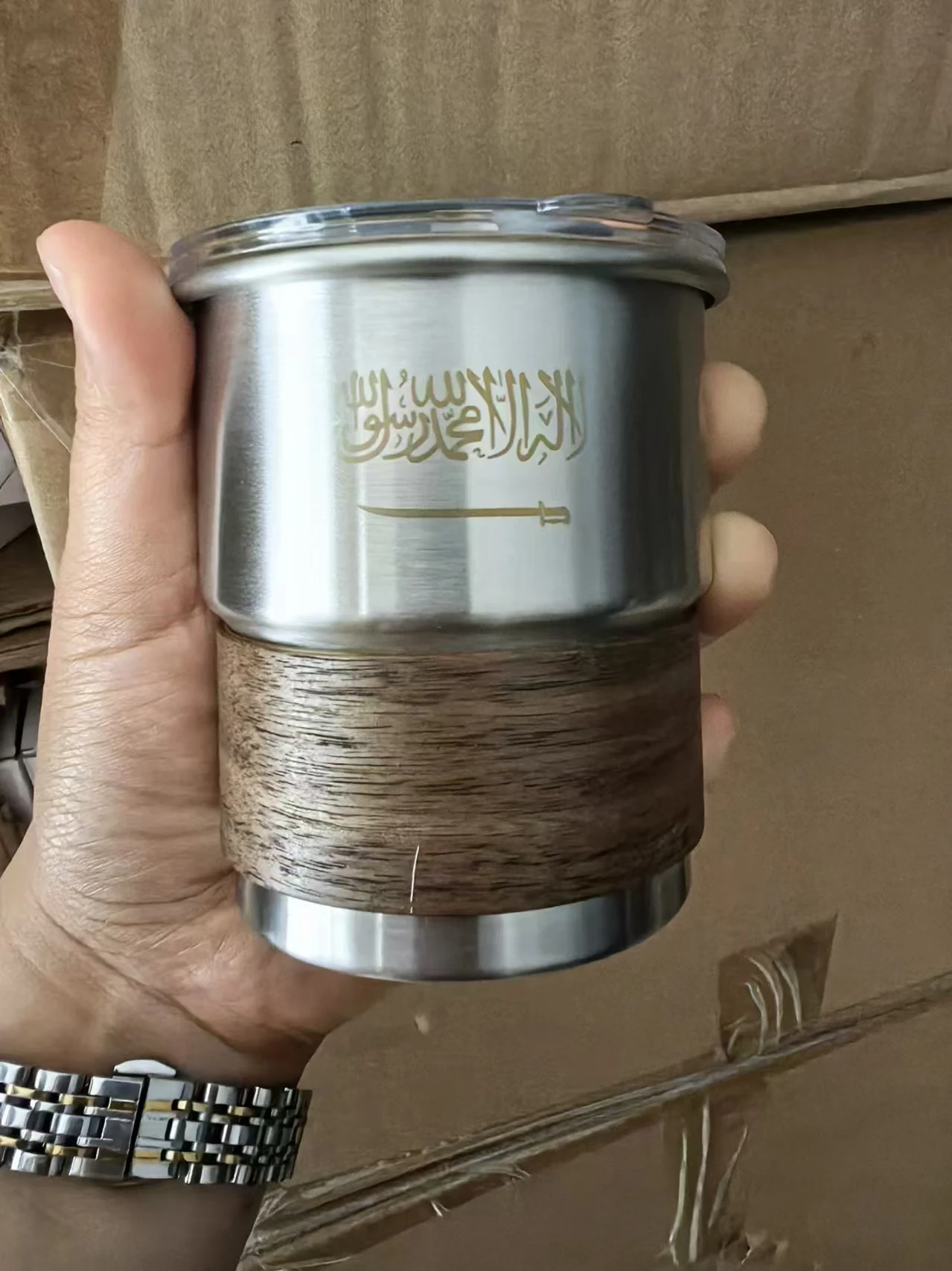 The Flag of Saudi Arabia Logo Stainless Steel Cup Beer Mug with Lid wood 300ml Outdoor Camping Coffee Mug
