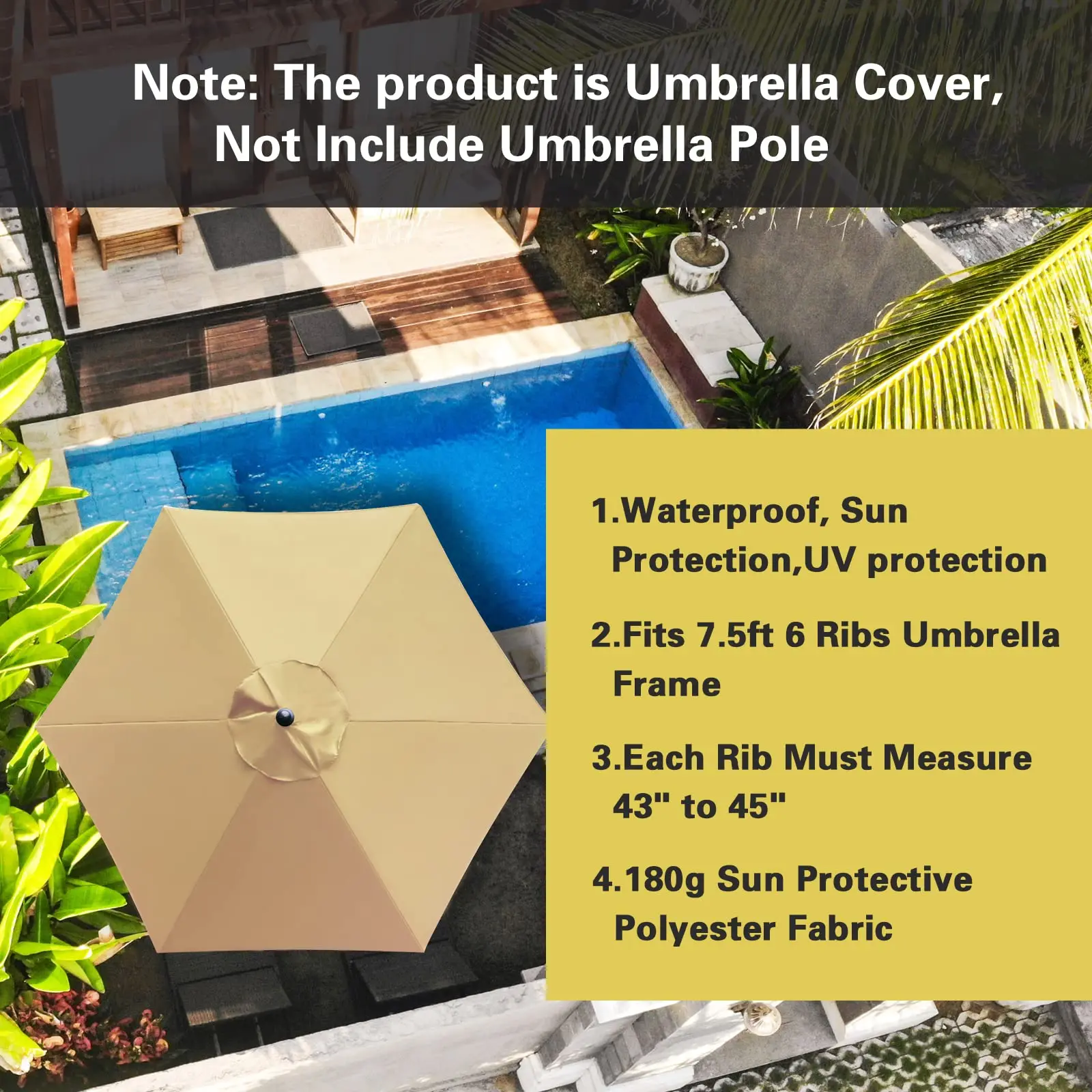 Universeller Ersatzschirm für Terrassenschirme, erhältlich in 6,5ft, 9ft, 10ft, 6 Rippen, 8 Rippen, Schirmüberzug für Gartentische und Marktschirme – Detail 22