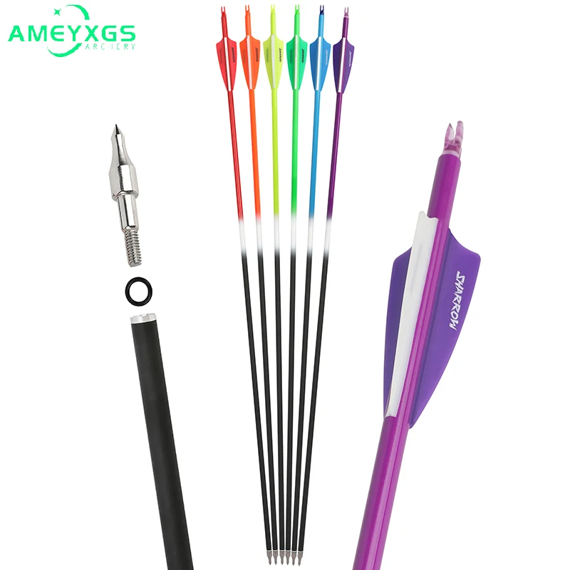 

3inch Rubber Feathers 6pcs Archery Mixed Carbon Arrow Shaft Spine 500 ID 6.2mm OD 7.8mm Peltate Vane Insert Nock Compound Bow