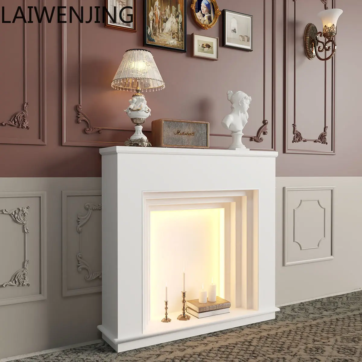 MJY الموقد الفرنسي خزانة ديكور مربع الشرفة رف غرفة المعيشة محاكاة الموقد #3