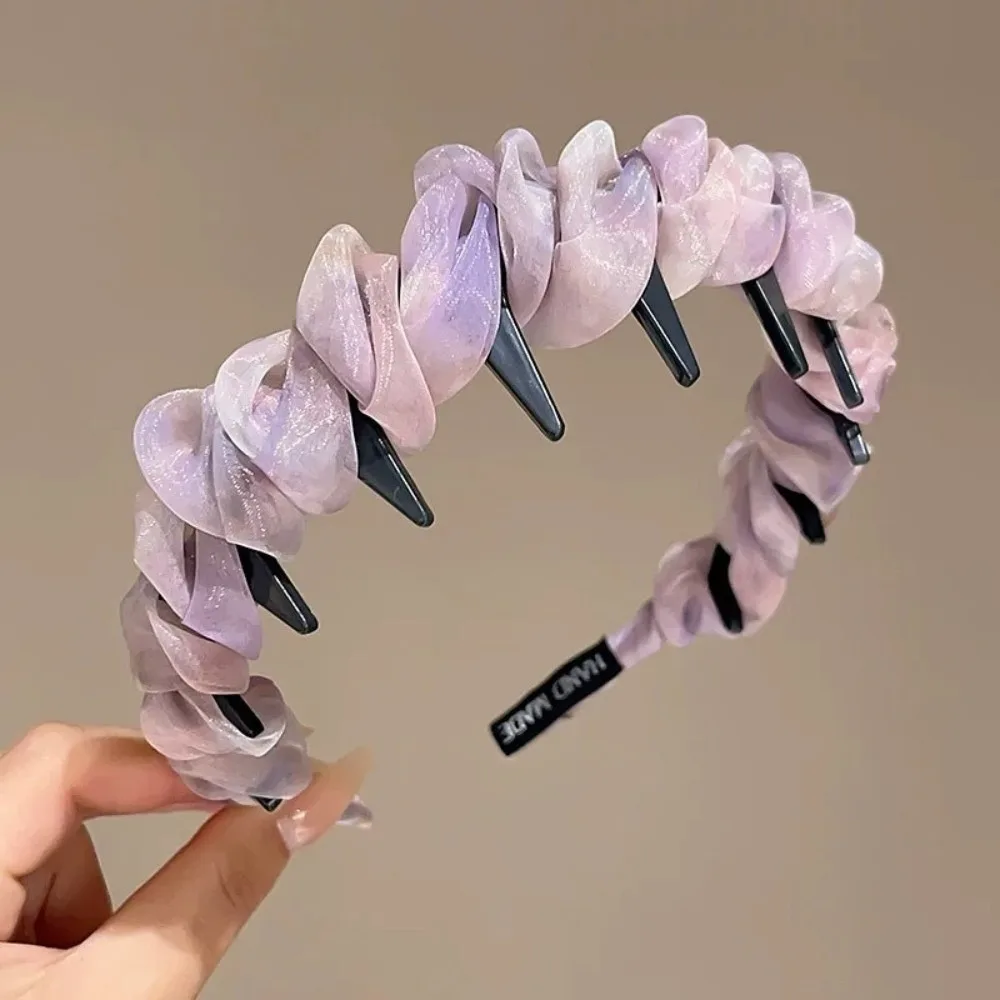 

Fashion Lace Mesh Hairband High Cranium Pleated Hair Comb Toothed U Shape Hair Accessories for Women Girls