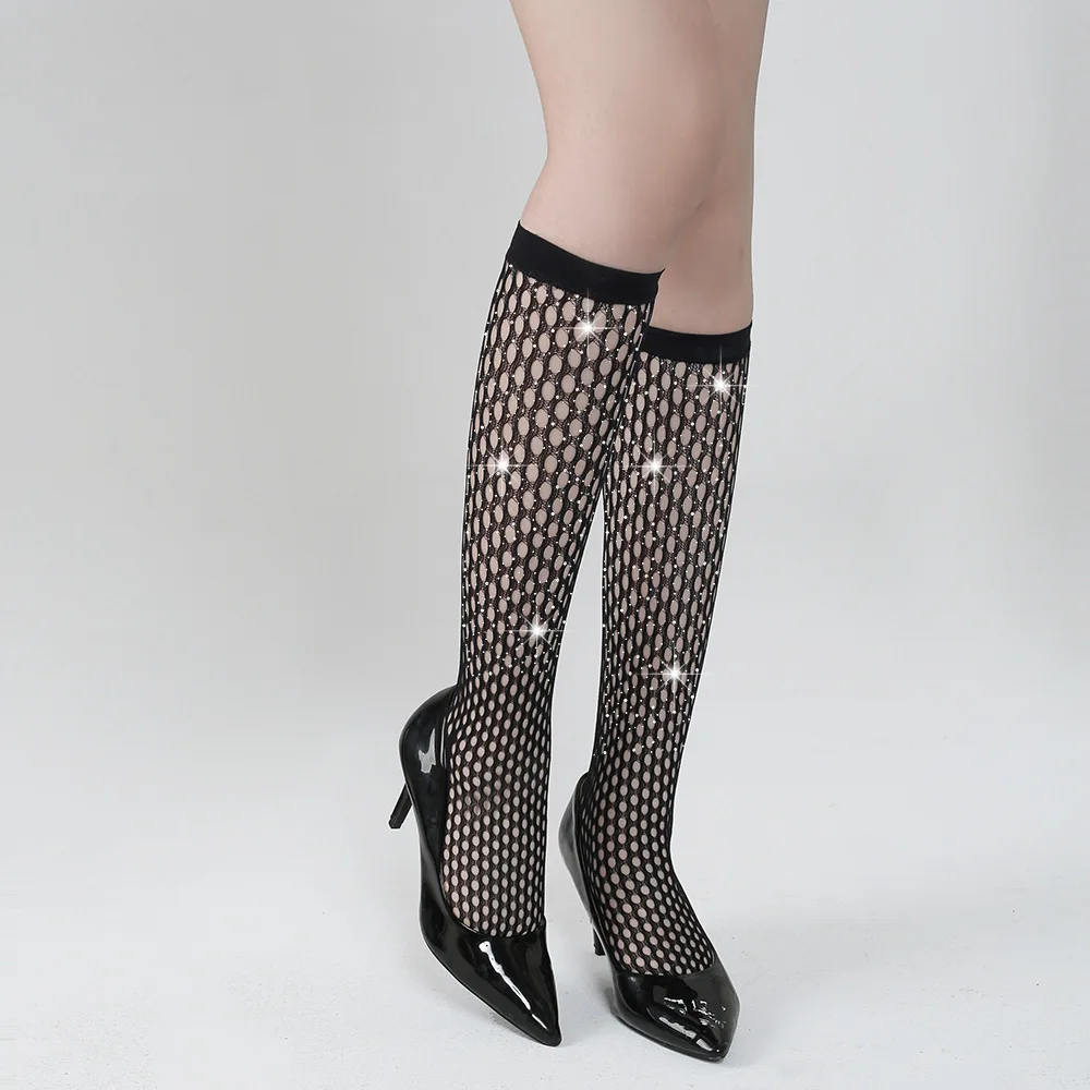 Women Fishnet Stockings Party Clubwear Knee High Socks Shiny Carnival Diamond Stockings Sexy Lingerie Body Women Socks Luxury