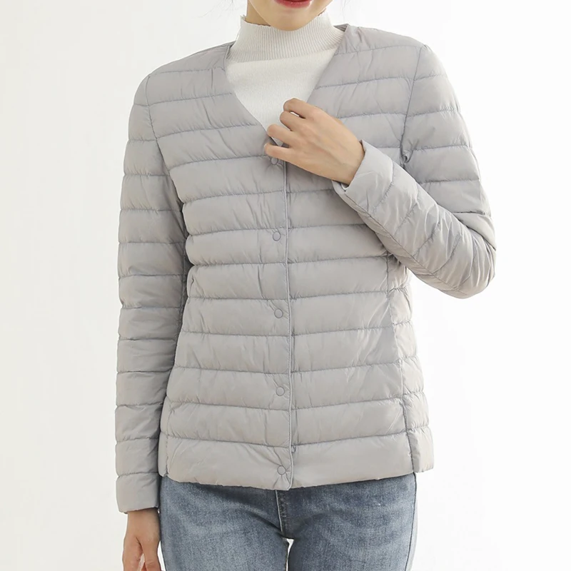 Jaqueta de inverno de pouco peso puffer roupas de inverno das mulheres para baixo forro com decote em v em torno do pescoço 2022 90% jaqueta de veludo