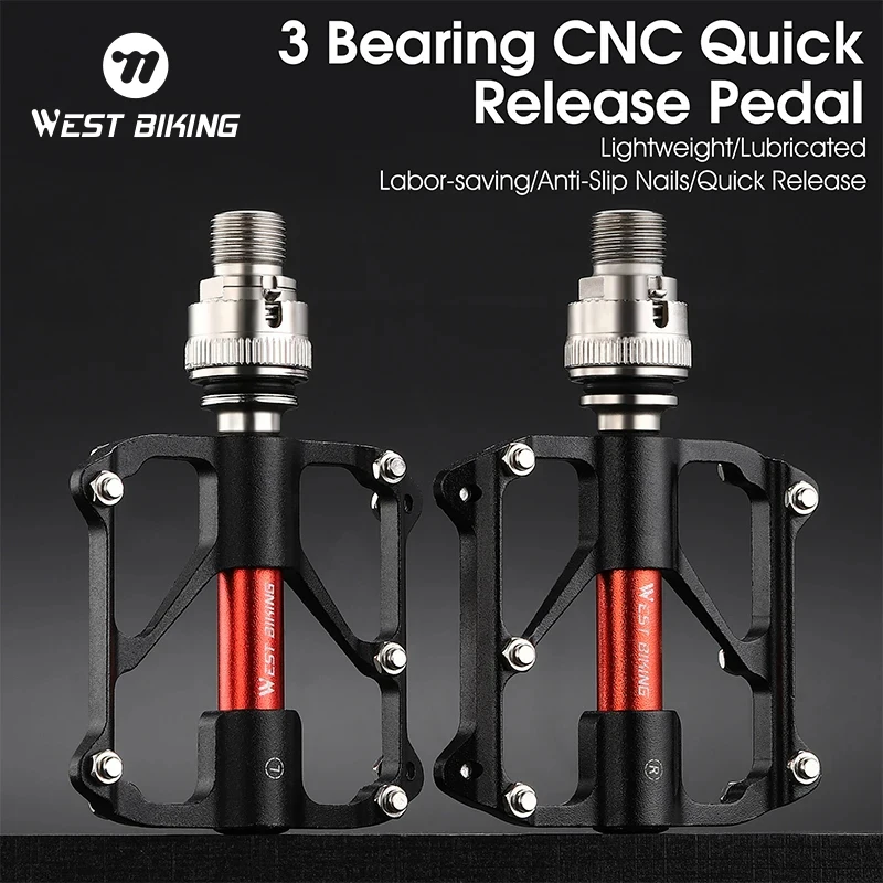 WEST BIKING MTB Road Bike Bicycle Pedals With Quick Release Aluminum Alloy 3 Sealed Bearings Non-Slip Cycling Flat Platfor Pedal