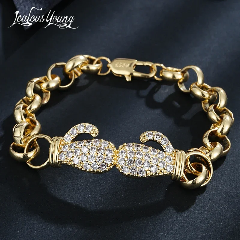 Hip Hop Gold Color Cubic Zirconia Charm Bracelet Unsix Boxing Luxury Costume Jewelry Gift