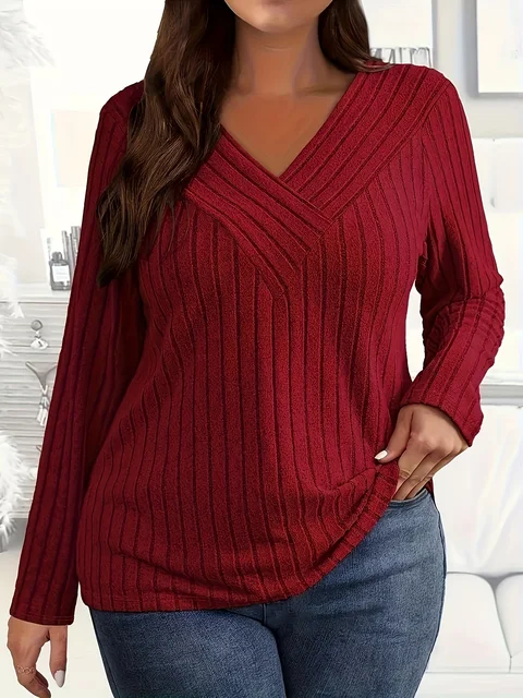 Plus Size Elegancka koszulka damska na co dzień Modna luźna koszulka Kobieta Temperament T-shirt z długim rękawem Wakacyjne weekendy