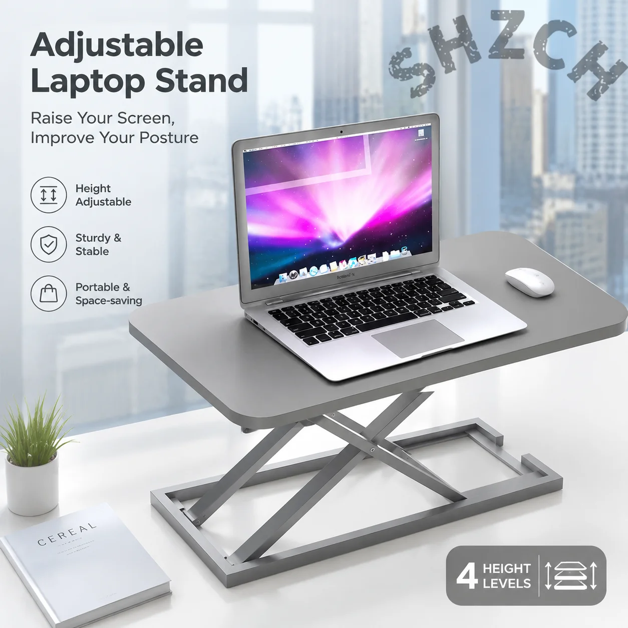 Height-Adjustable Eco-Friendly Standing Desk Riser for Laptop and Desktop Workspaces