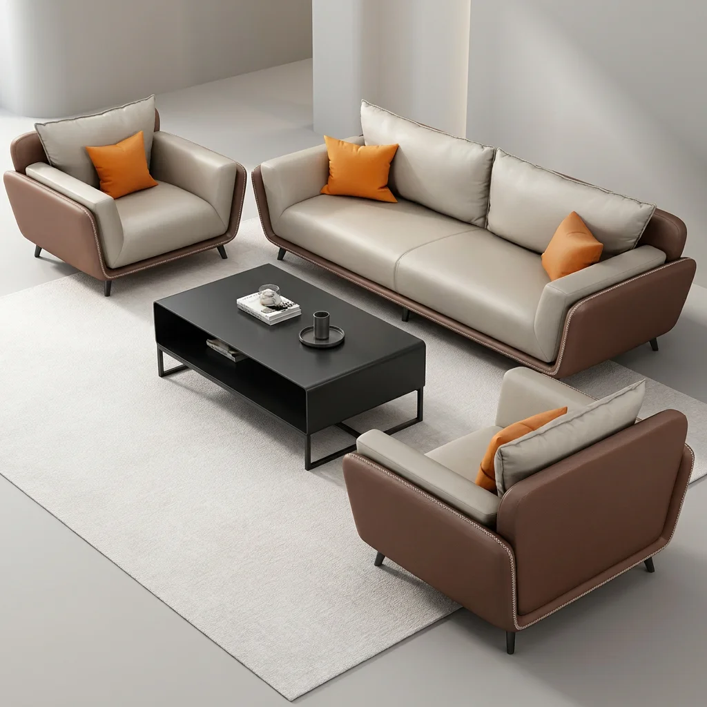 Reception Sofa Set Breathable Microfiber Leather Sleek Scandinavian Style For Client Waiting Area Furniture