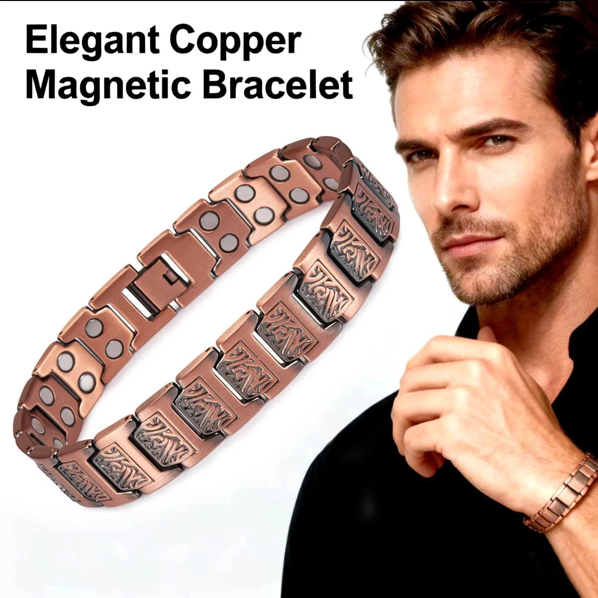 Fashionable Retro Style Cross-shaped Full Magnetic Copper Bracelet, Dark Ghost Magnetic Stone Bracelet, Halloween/Christmas Jewe image 2