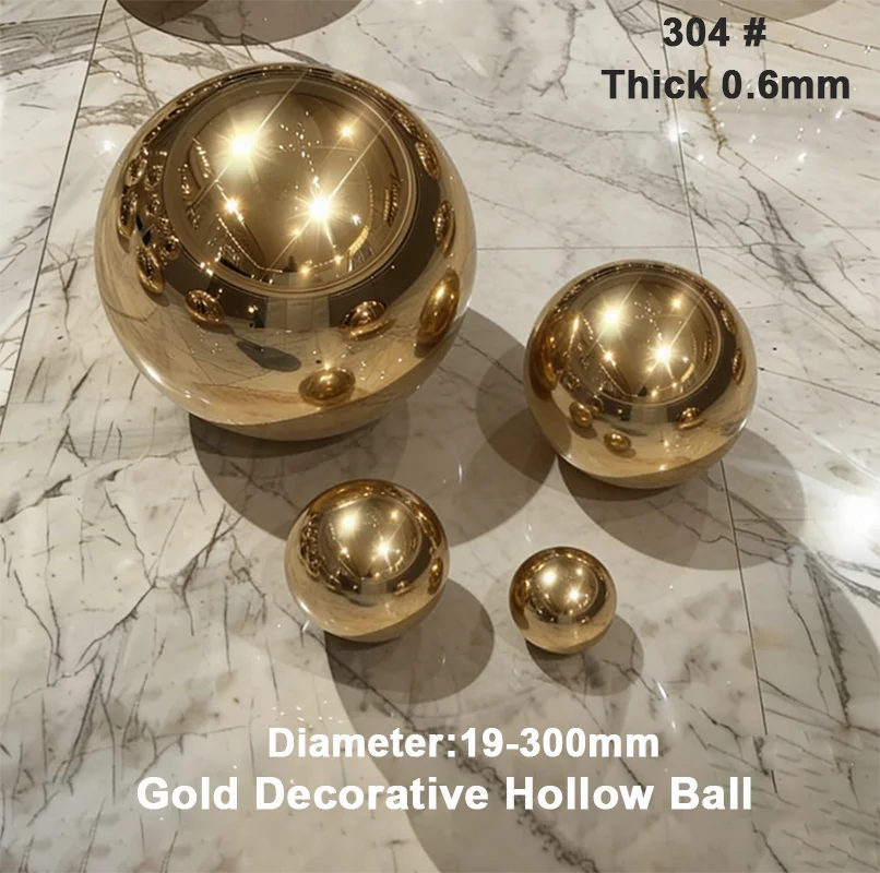 1-10Pcs 304 Stainless Steel Garden Gold Decorative Hollow Ball 0.6mm Thick D19mm-300mm Seamless Boutique Ball Ornaments Ball
