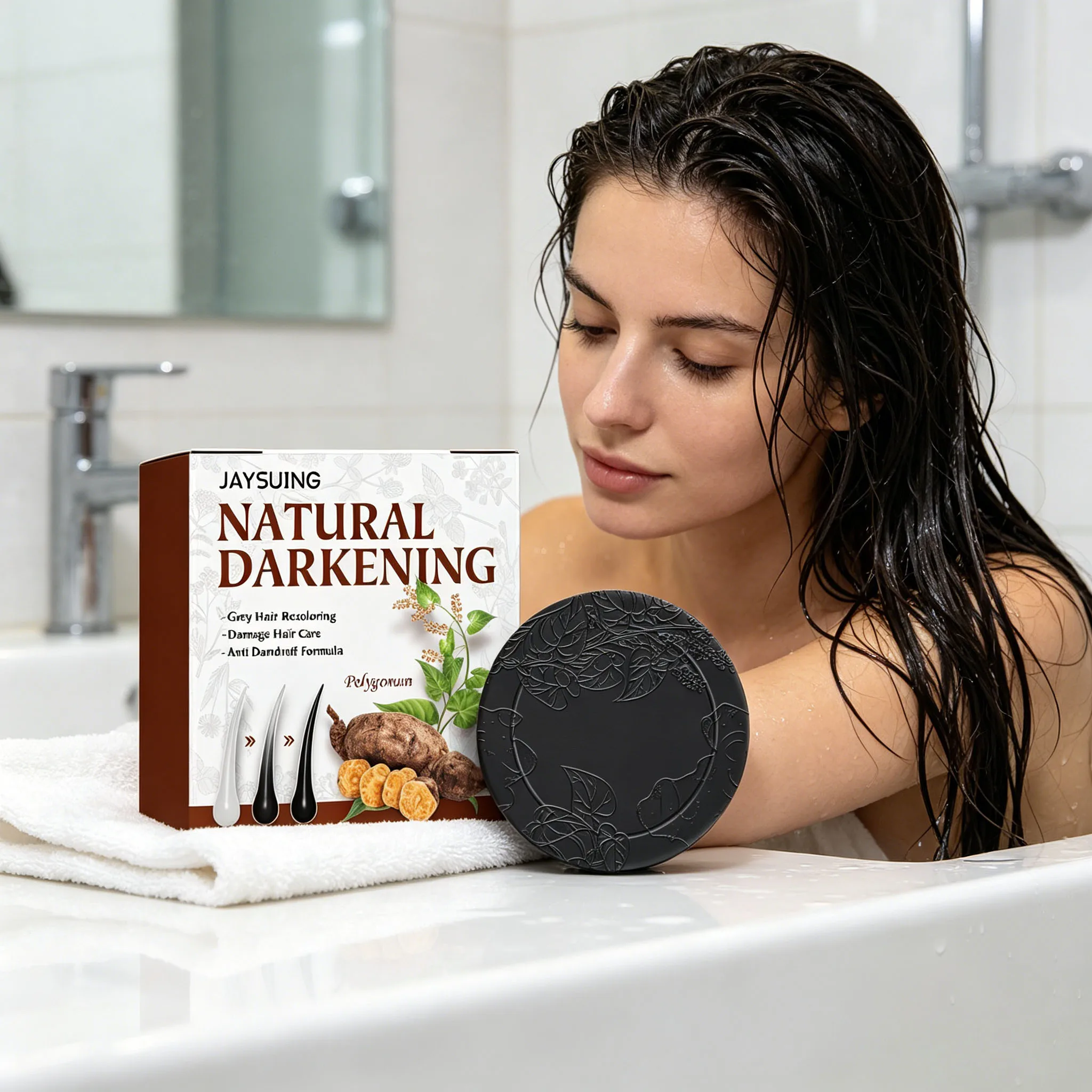 Black Hair Shampoo Soap White Covering Restore Black Glossy Improves Light Hairs Nourishing Improve Hair Quality Darkening Soap - view 5