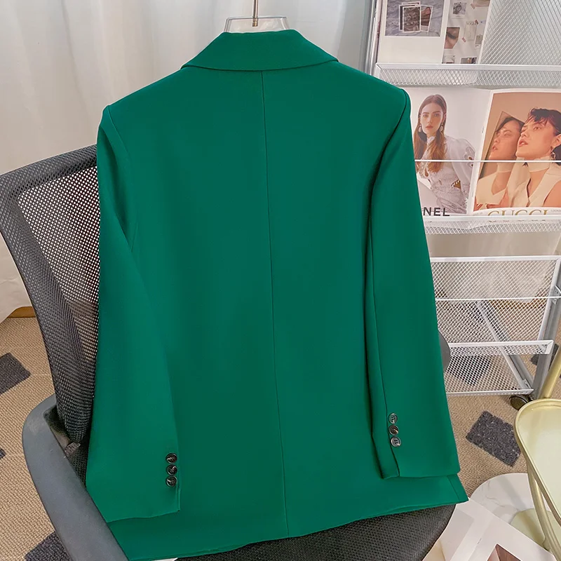 S-3XL Grote Maat Mode Vrouwen Blazer Zwart Groen Dames Lange Mouw Double Breasted Losse Casual Dames Jas